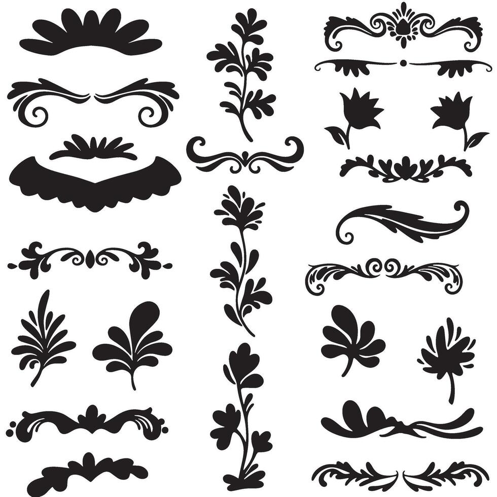 Set of hand drawn swill ornament elements in silhouette style for decoration and branding vector