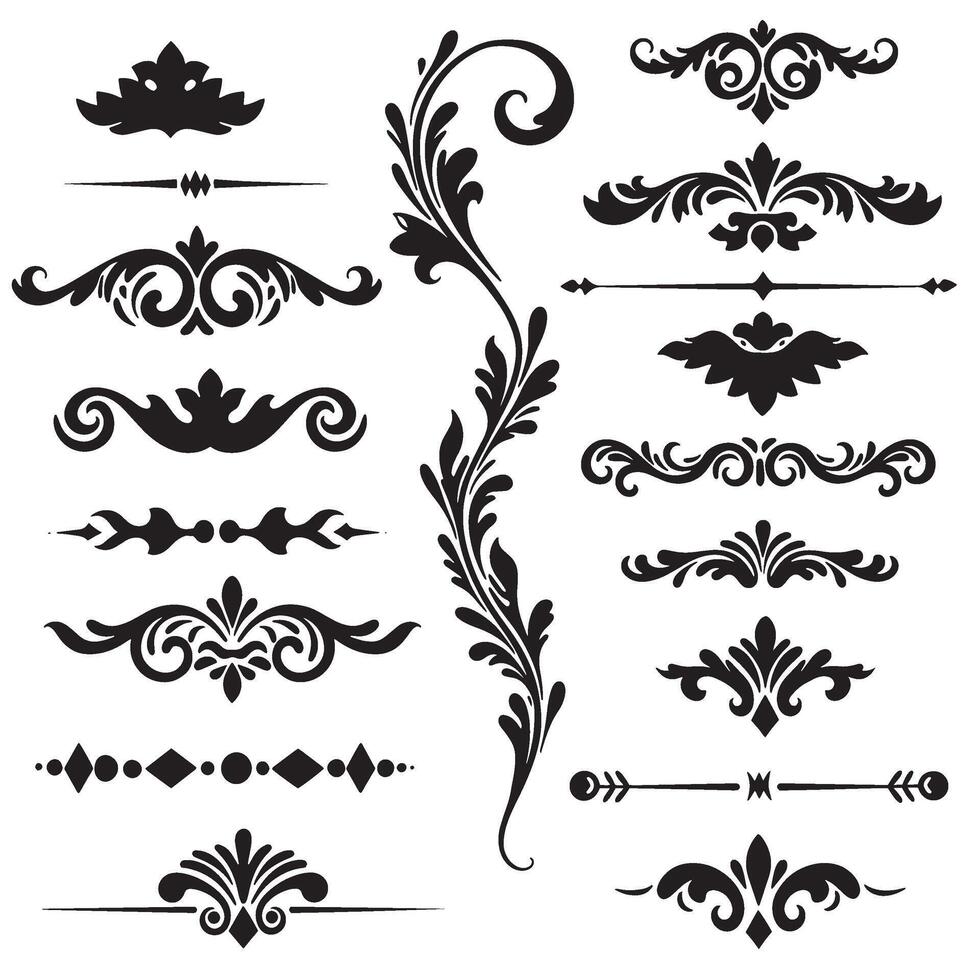 Silhouette set of hand drawn swill decoration ornament design elements bundle for vintage layout vector