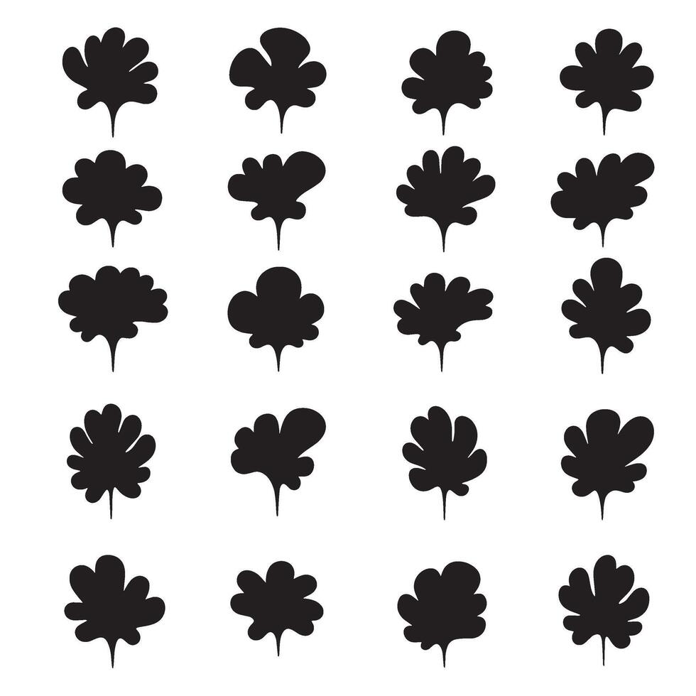 Abstract silhouette shape element set arranged in structured geometric grid for clean design vector