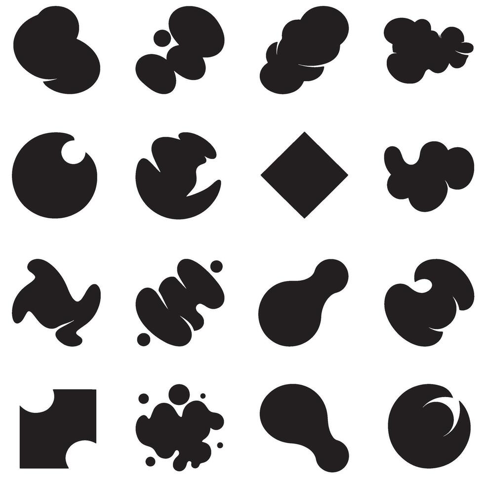 Modern abstract silhouette shape bundle organized in geometric grid for layout composition vector