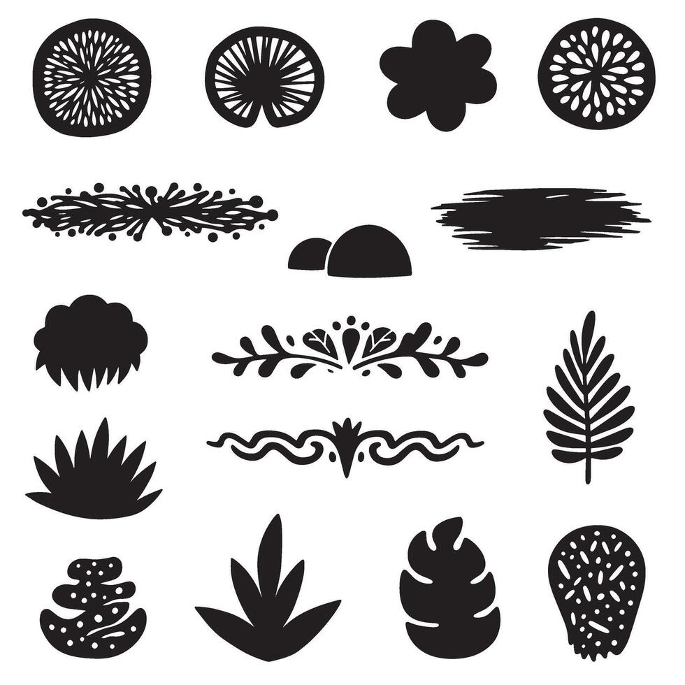 Hand drawn ornament elements set with silhouette swill style for artistic design themes vector
