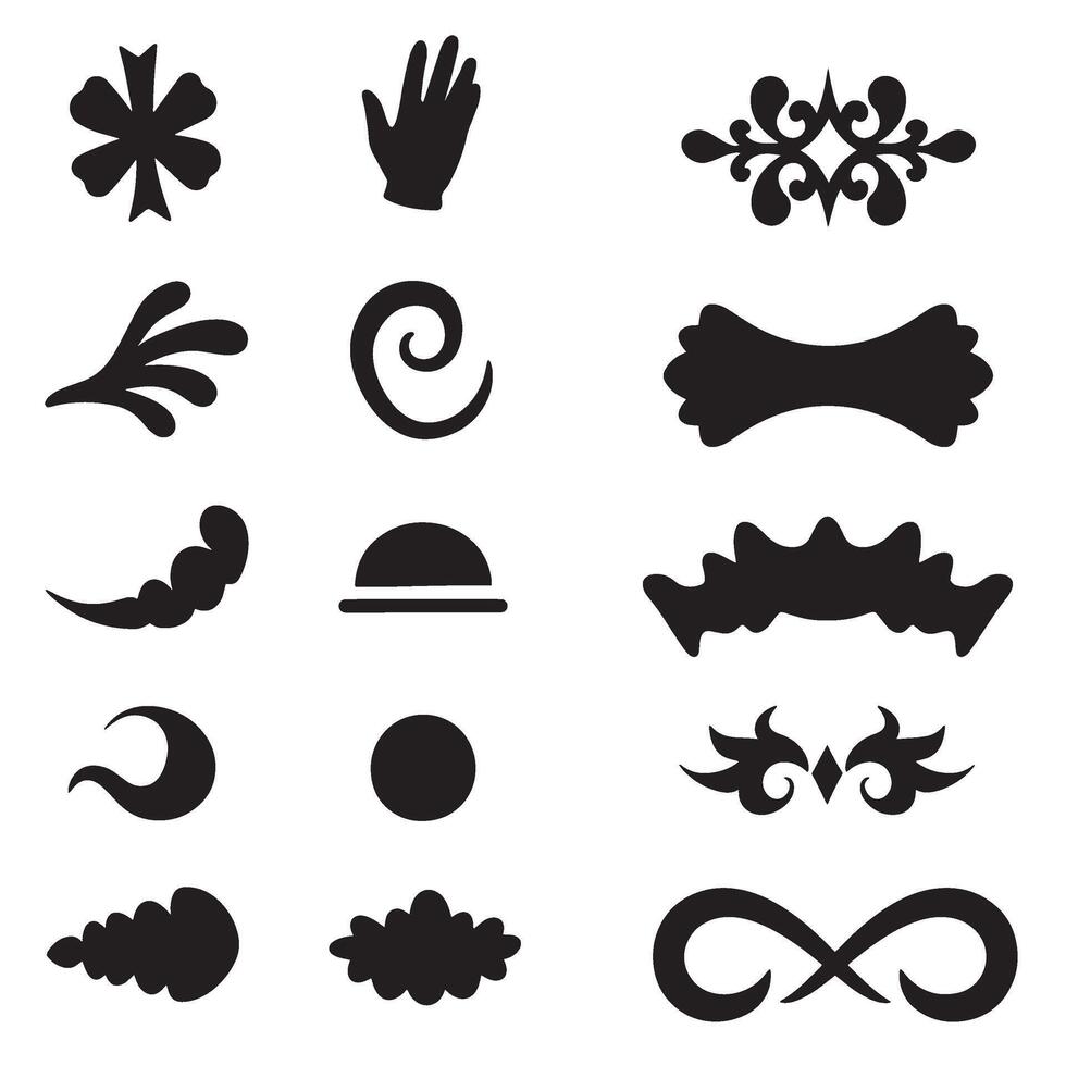 Artistic bundle of swill ornament elements set in hand drawn silhouette format vector