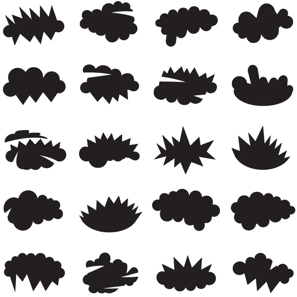 Set of abstract shape bundle arranged in grid with silhouette style for digital design needs vector