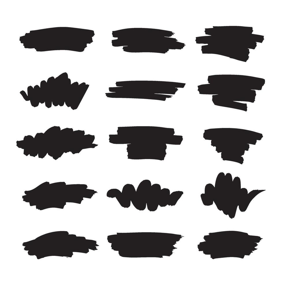 Creative bundle of brush paint stroke silhouette elements with hand drawn decoration for design work vector