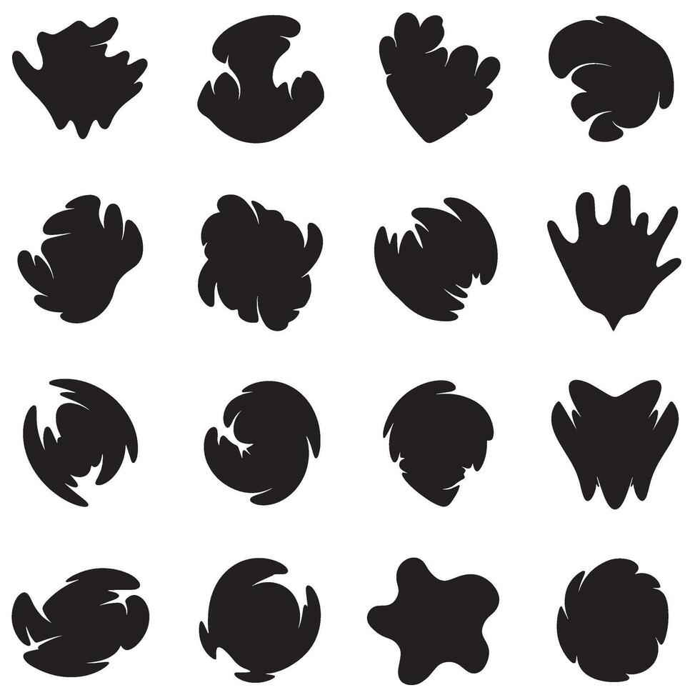 Design element bundle of abstract shapes arranged in silhouette grid layout for creativity vector