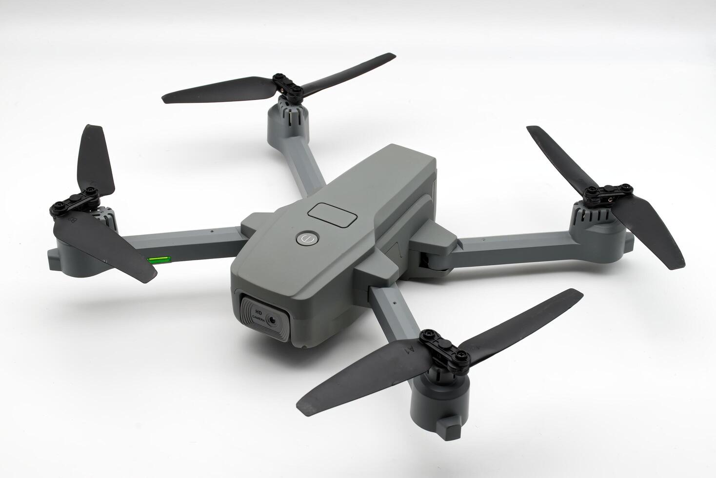 Drone with black propellers ready for flight isolated on white background. photo