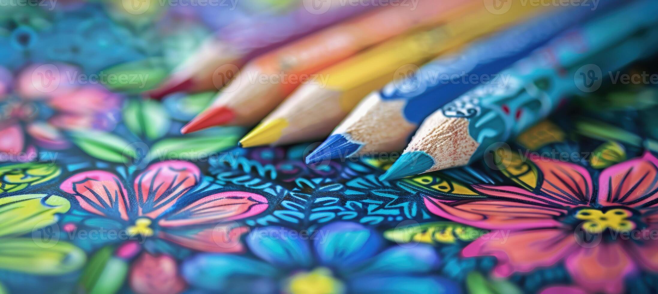 Mindfulness Coloring Book with Colored Pencils for Creative Relaxation and Art Therapy photo