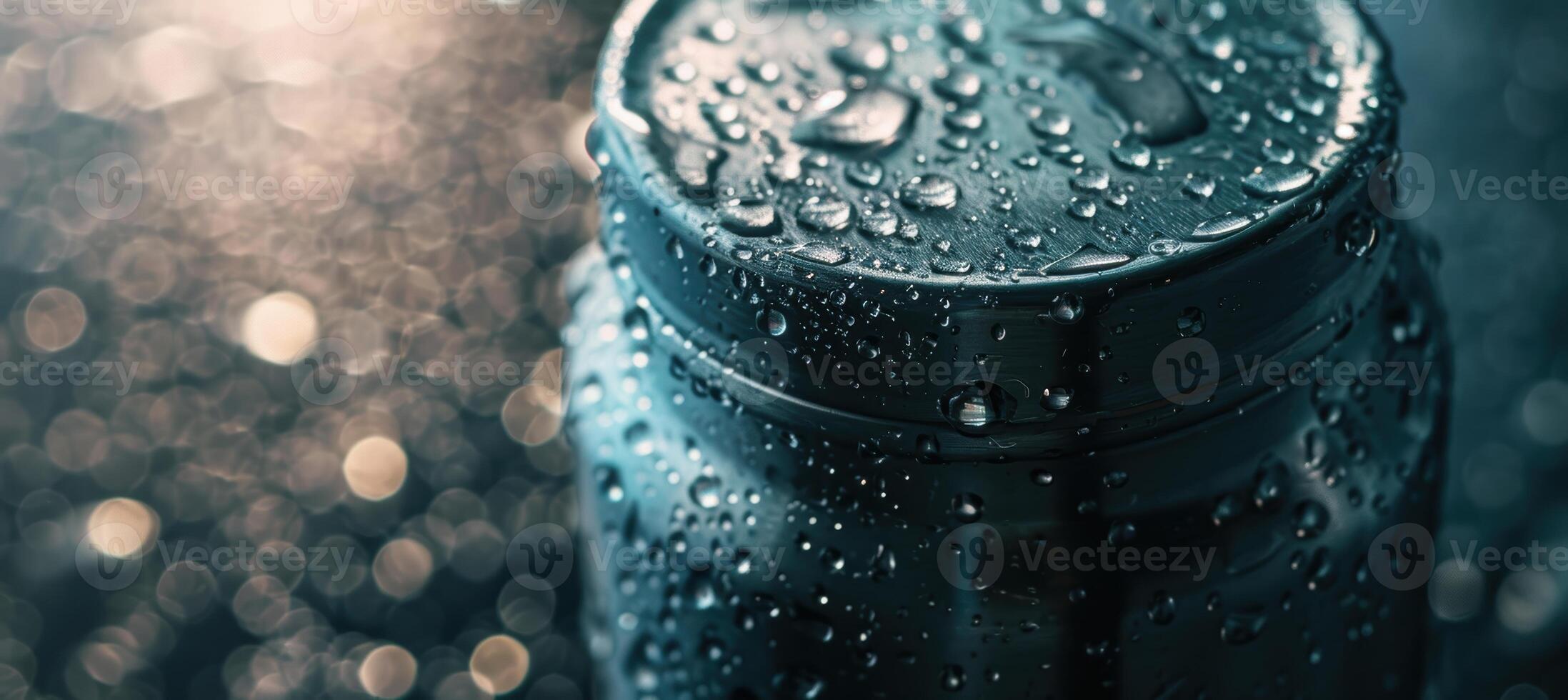 Close-Up of Stainless Steel Water Bottle with Condensation Under Soft Light for Eco-Friendly Design photo