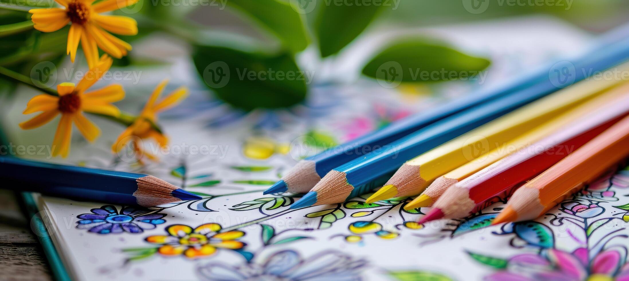 Mindfulness Coloring Book with Vibrant Pencils for Relaxation and Creativity photo