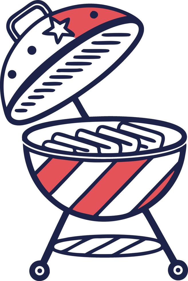 Summer Barbecue Grill With Patriotic Design Preparing Sausages for a Festive Gathering vector