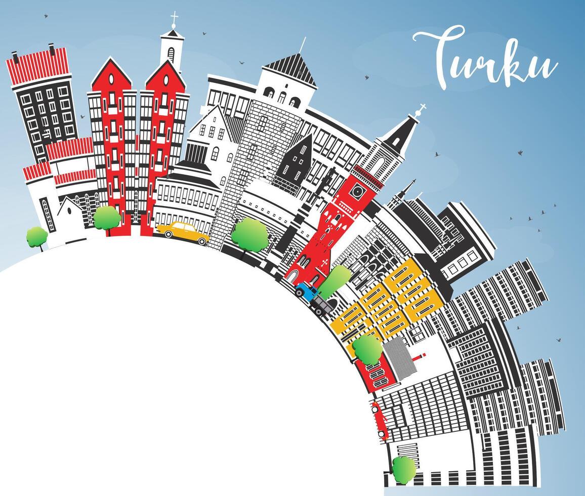 Turku Finland city skyline with color buildings, blue sky and copy space. Turku cityscape with landmarks. Travel and tourism concept with modern and historic architecture vector