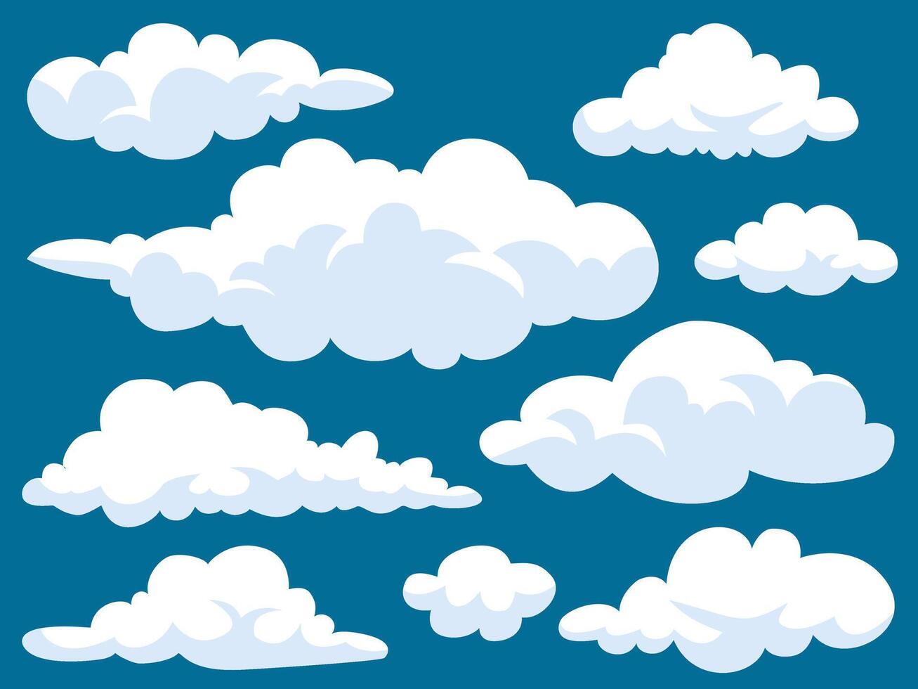 Set of cartoon cloud in a flat design. White cloud collection. vector