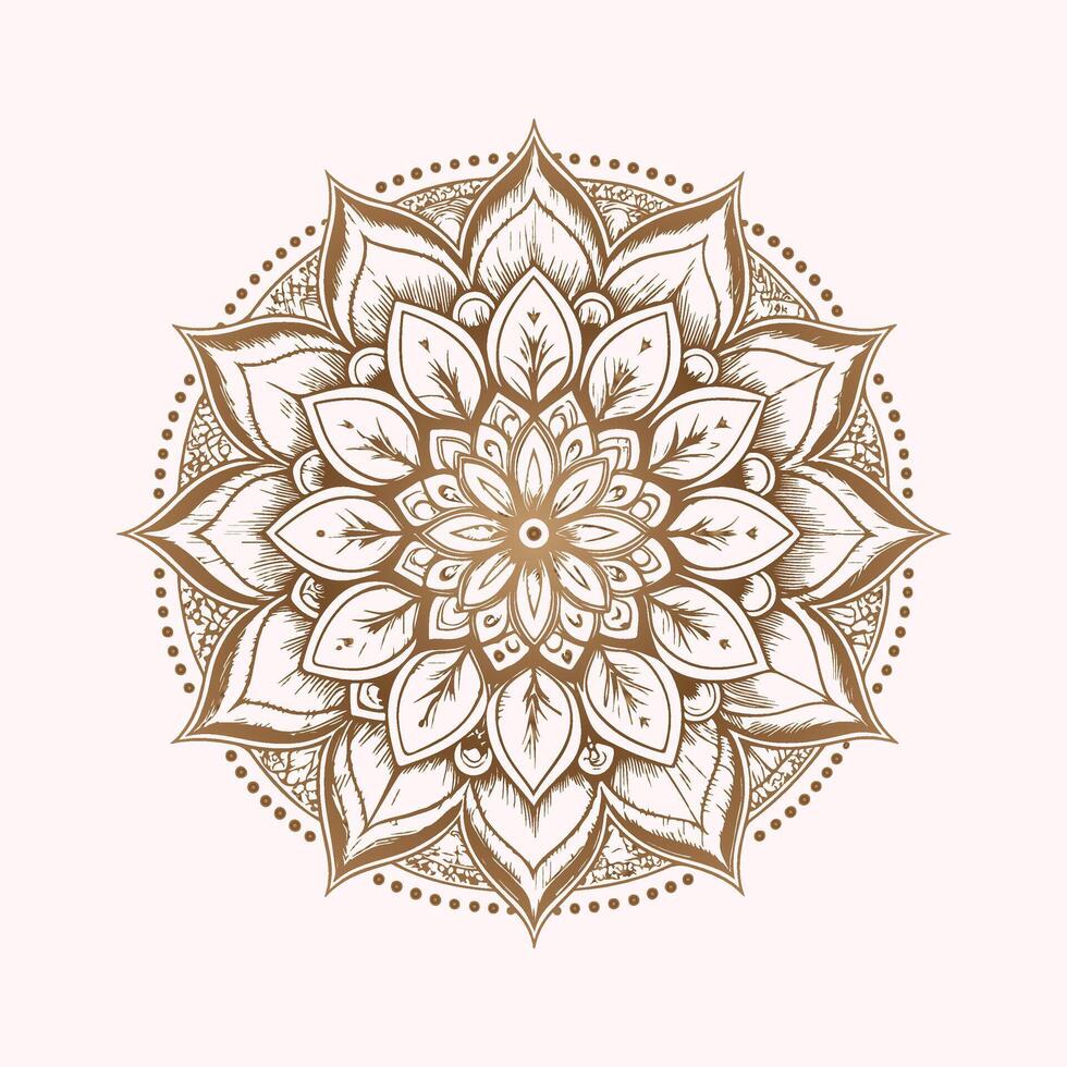 Mandala Design with Brown Lines on pink background line golden art vector