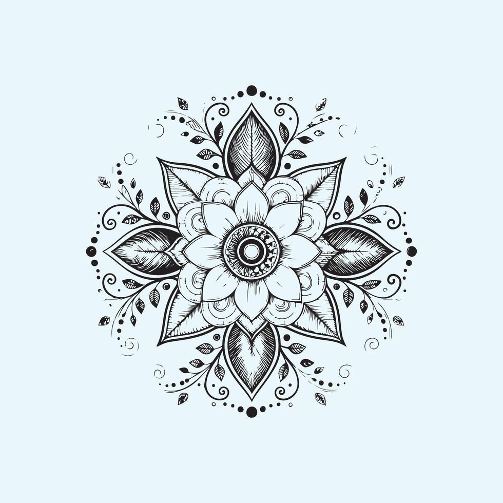 abstract floral ornament Black and White Intricate Mandala Design on line art design Symmetrical Flower Patterns vector