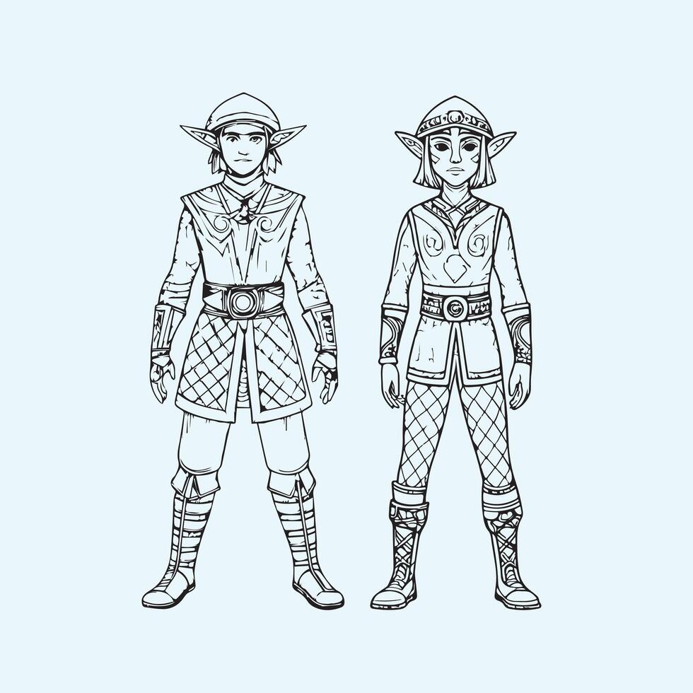 sketch of a girl and boy vector