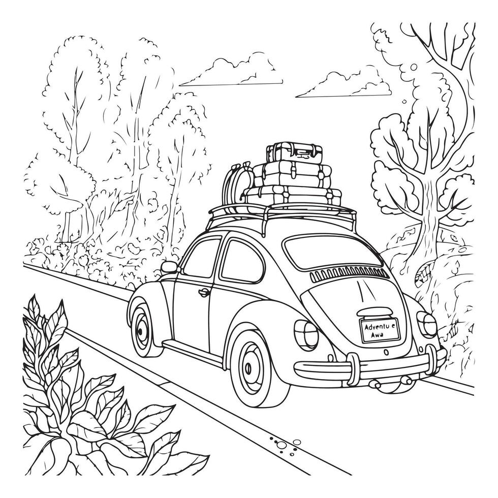 illustration of a car line art drawn design vector