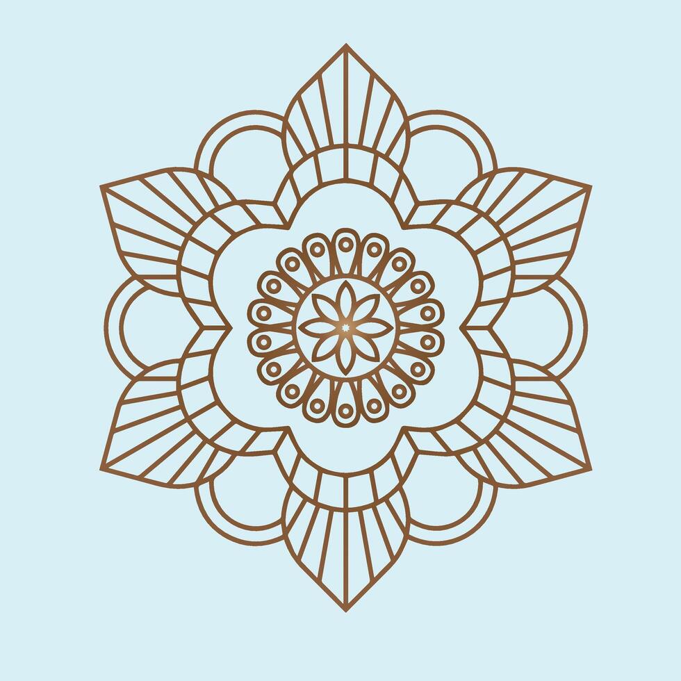 Intricate Symmetrical Mandala Design with Brown Lines on a Light Blue Background vector