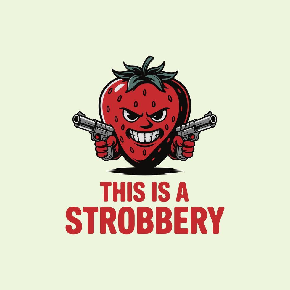 Funny Angry Strawberry With Guns illustration vector