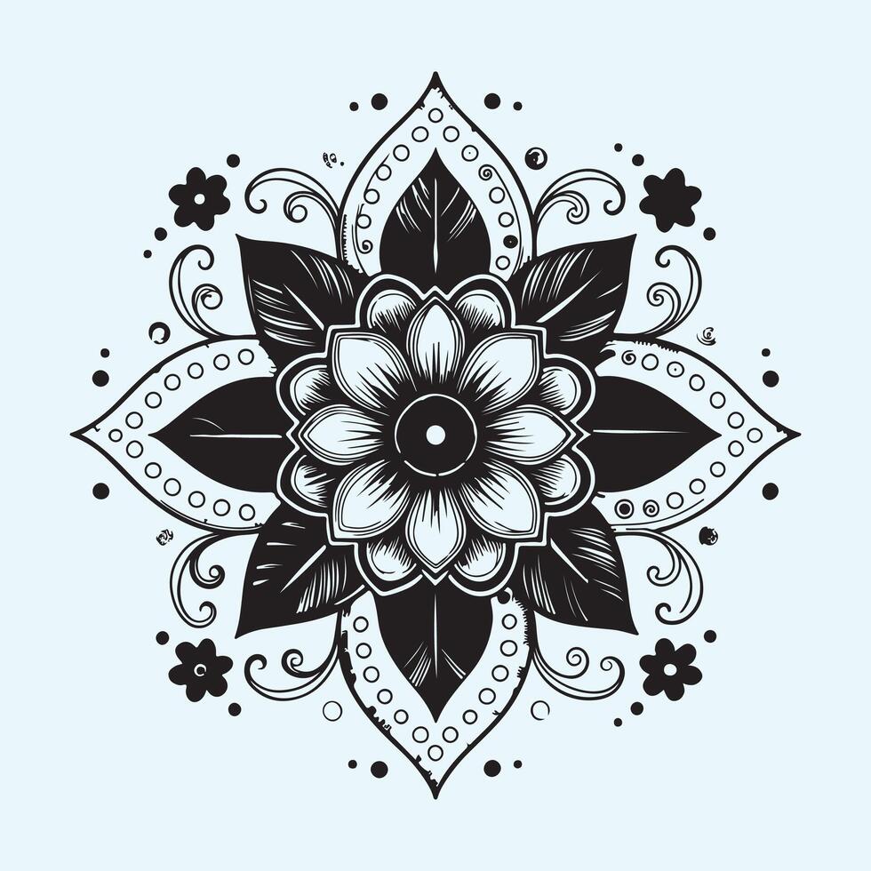 abstract floral background Black and White Intricate Mandala Design on Light Blue Background - Symmetrical Flower Patterns vector