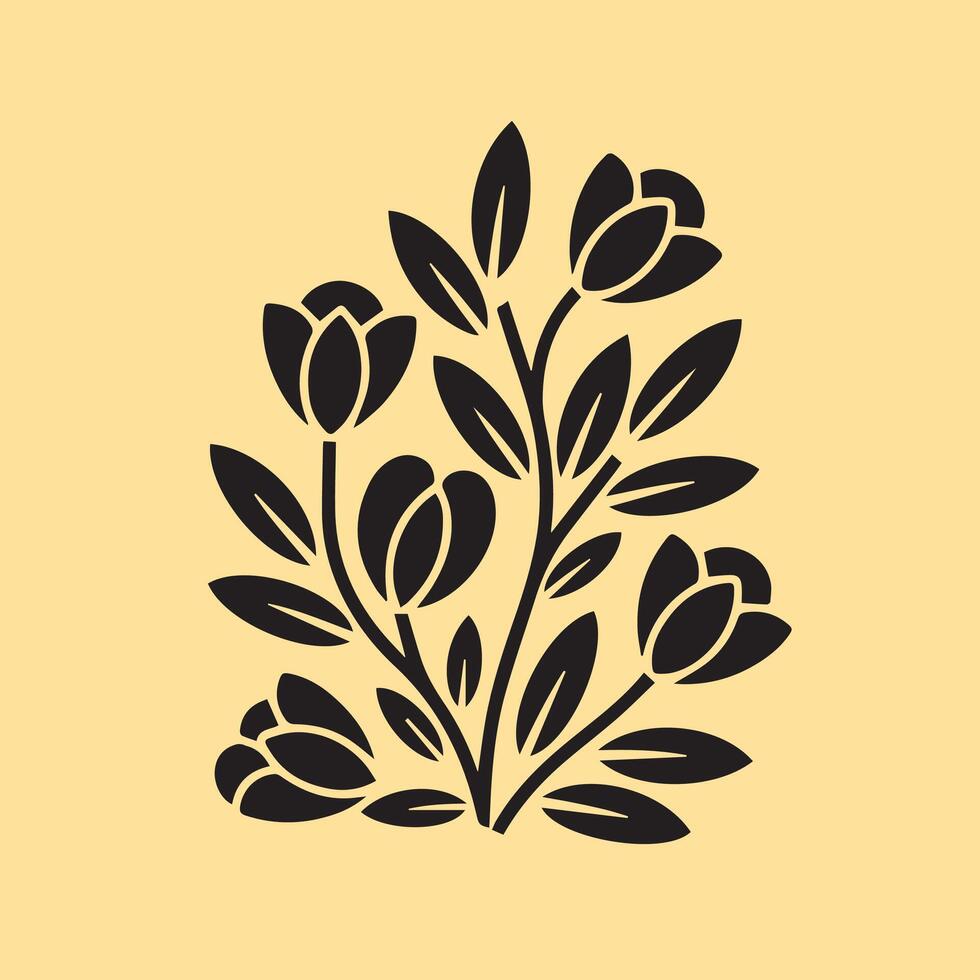Stylized Black Floral Silhouette Pattern on Light Yellow Background for Art and Decor vector