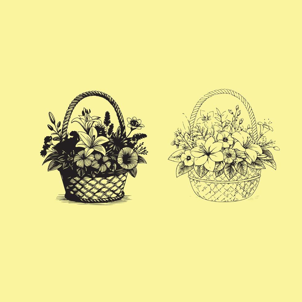 Elegant Black Line Art of Flower Arrangements with a sillhoutte design vector