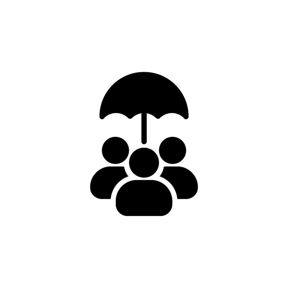 People with umbrella icon. Symbolizes insurance, security, teamwork, and safety. Ideal for concept of protection, social safety net, and corporate responsibility vector