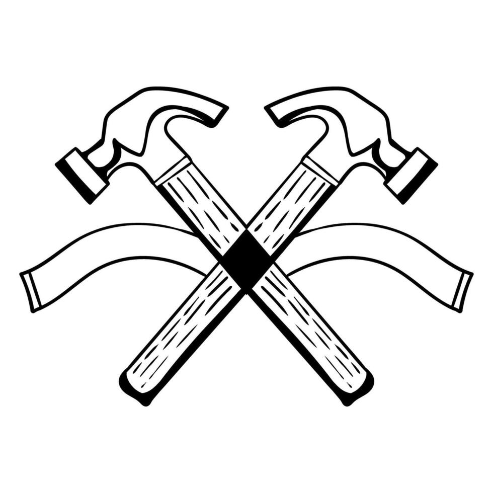 Black and White Hammer . Clip Art and Symbol Illustration vector