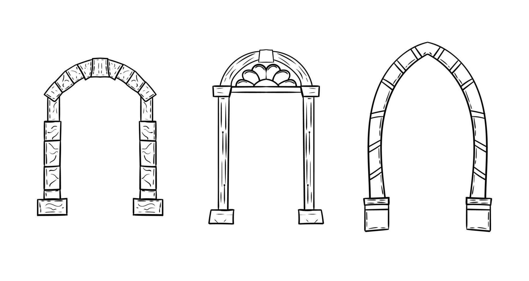 Arch Shape classic icons set. Brick and stone wall vector