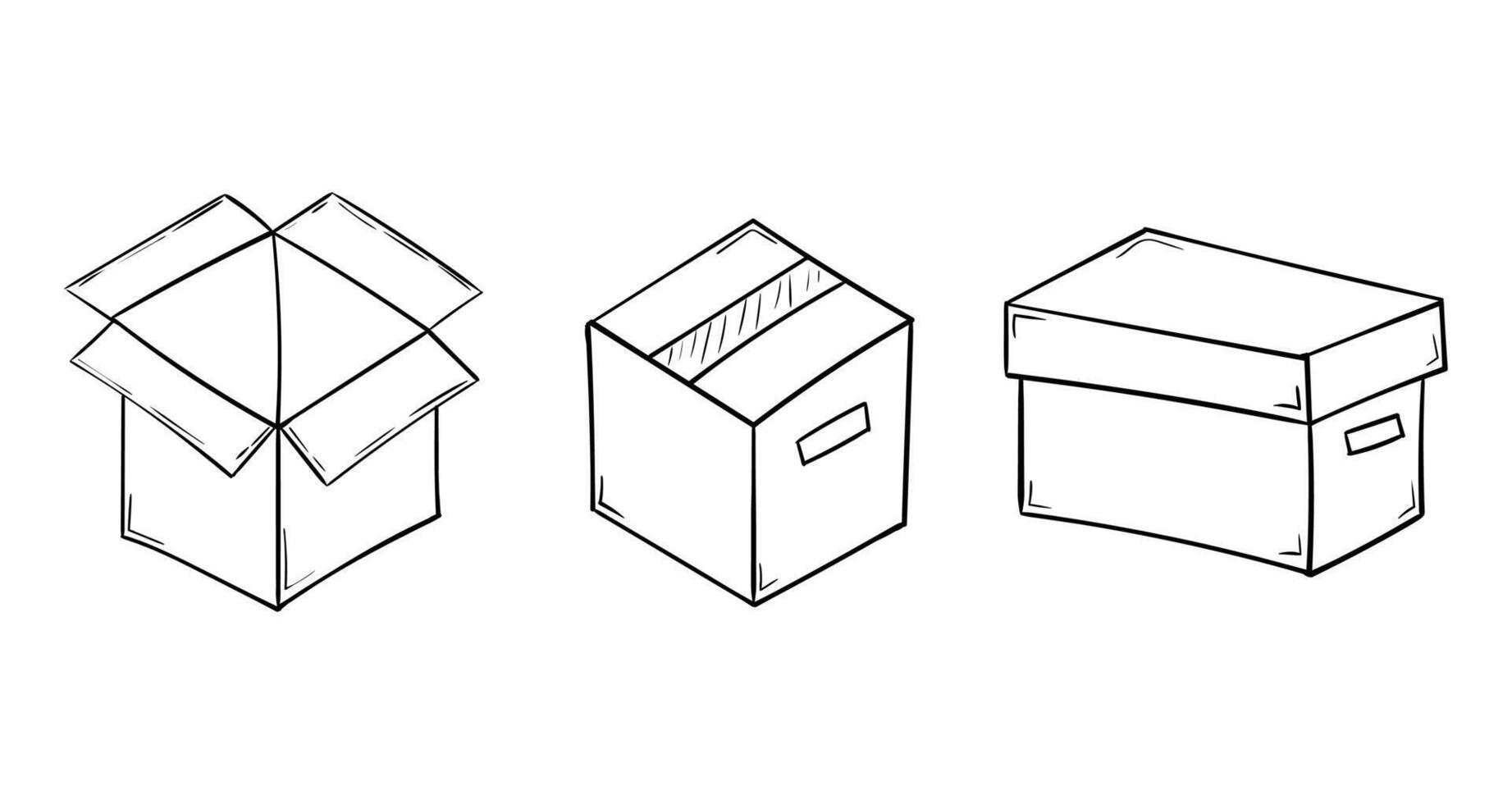 Collection of cardboard box. Doodle style vector