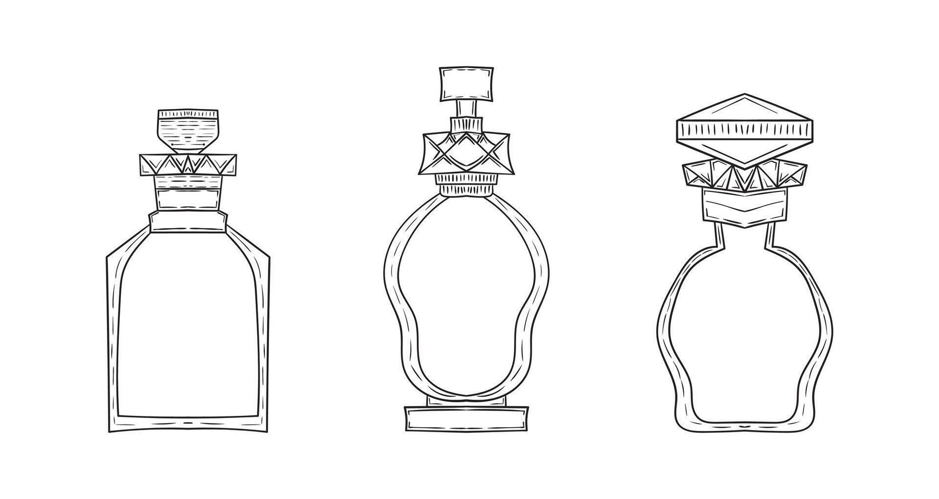 Set hand drawn bottles with magic potion in cartoon vintage style vector