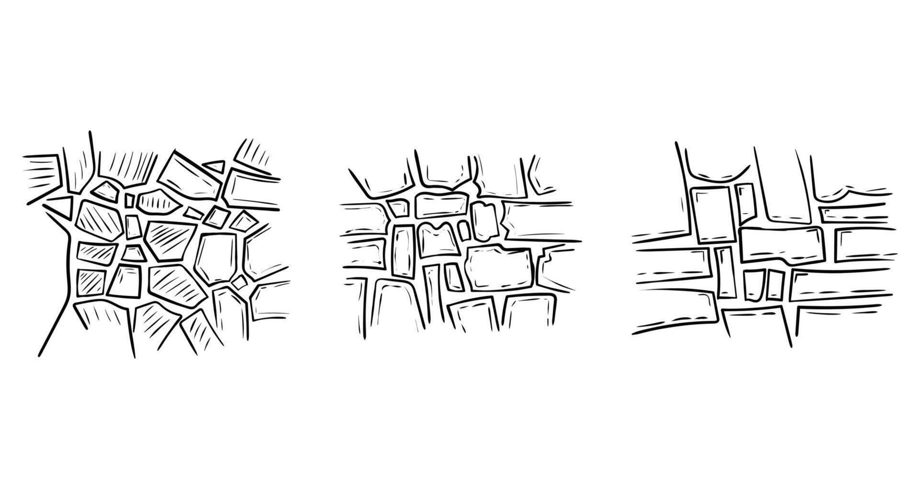 Brick and stone wall textures, hand drawing in doodle style vector