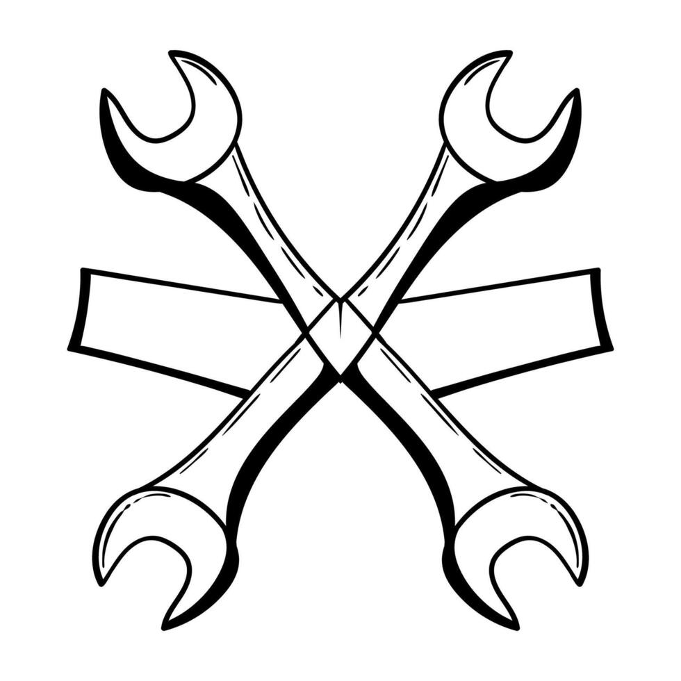 Hand Drawn Wrench . Black Vintage Tools Illustration vector