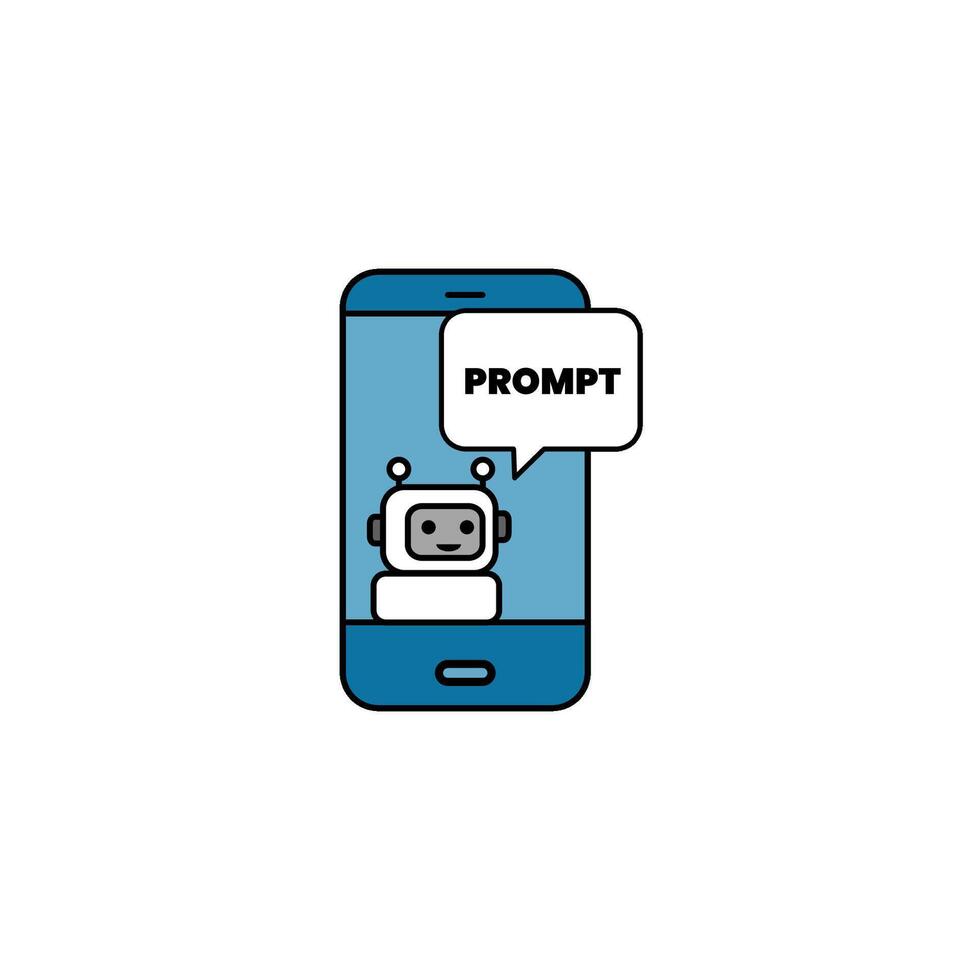Cute Robot Chatbot on Smartphone with Prompt Text Flat Illustration vector