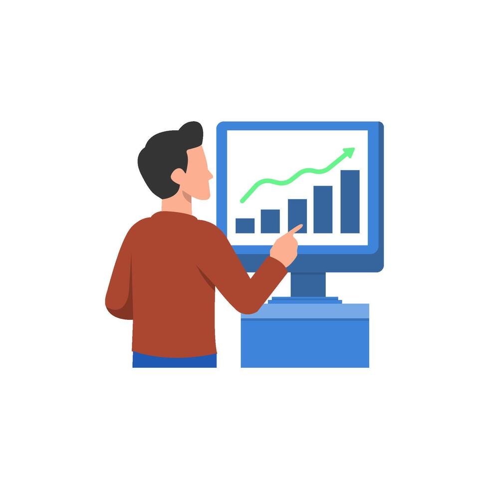 Business Professional Analyzing Market Trends with Chart on Computer Screen vector