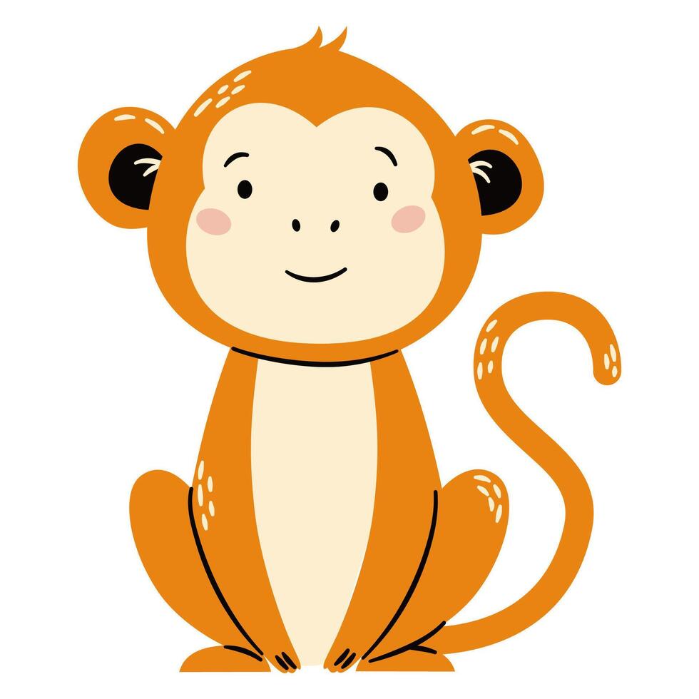 Cute illustration in a simple childish style. Cute monkey on white background. Safari animals vector