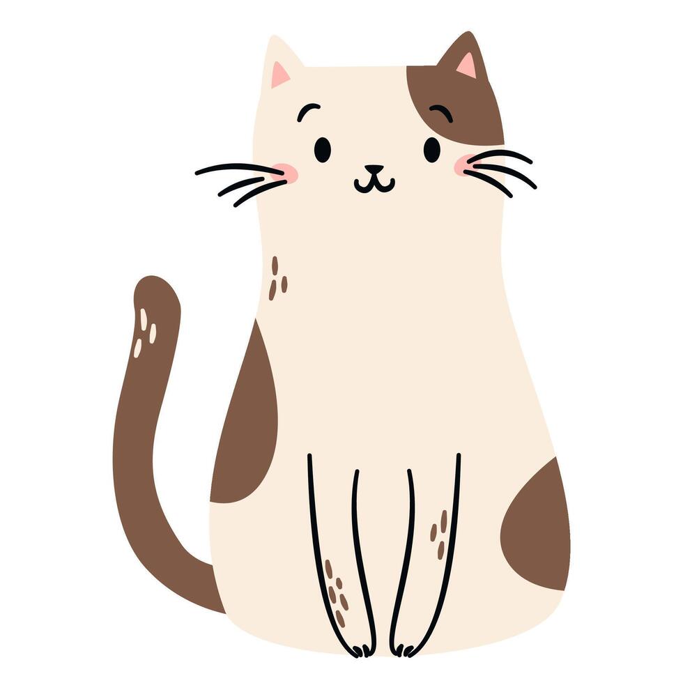 Flat illustration in a simple children's style. Cute cat on white background. Farm animals vector