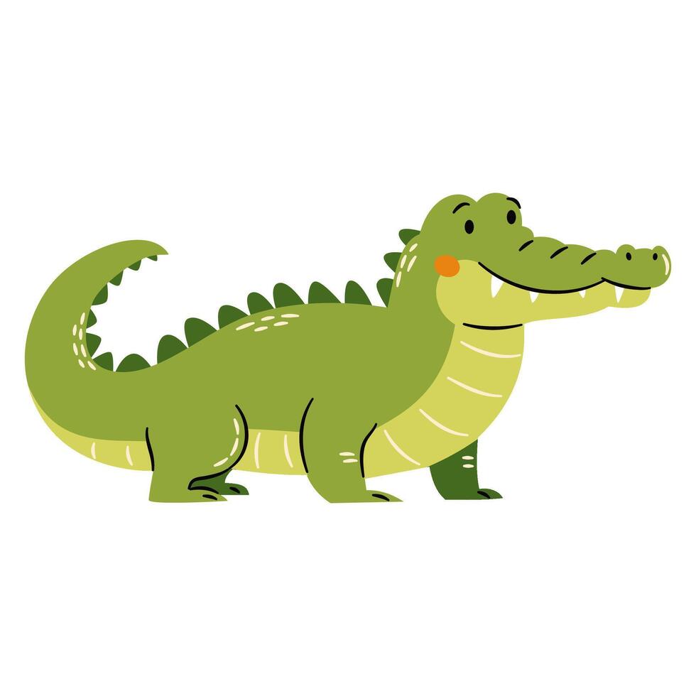 Cute illustration in a simple childish style. Cute crocodile on white background. Safari animals vector