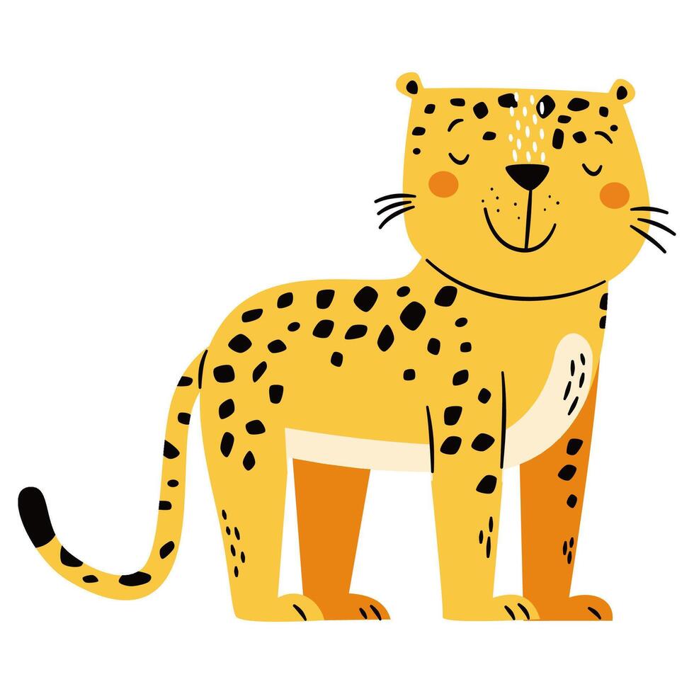 Cute illustration in a simple childish style. Cute cheetah on white background. Safari animals vector