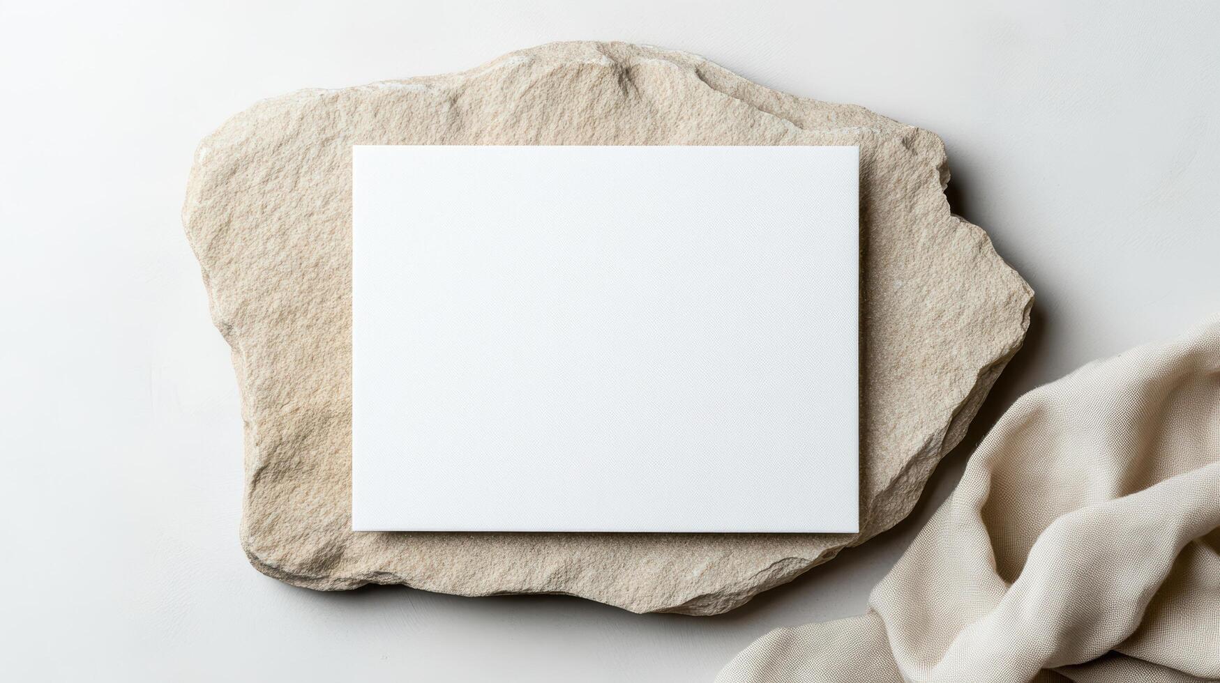 Blank white paper on a stone surface photo