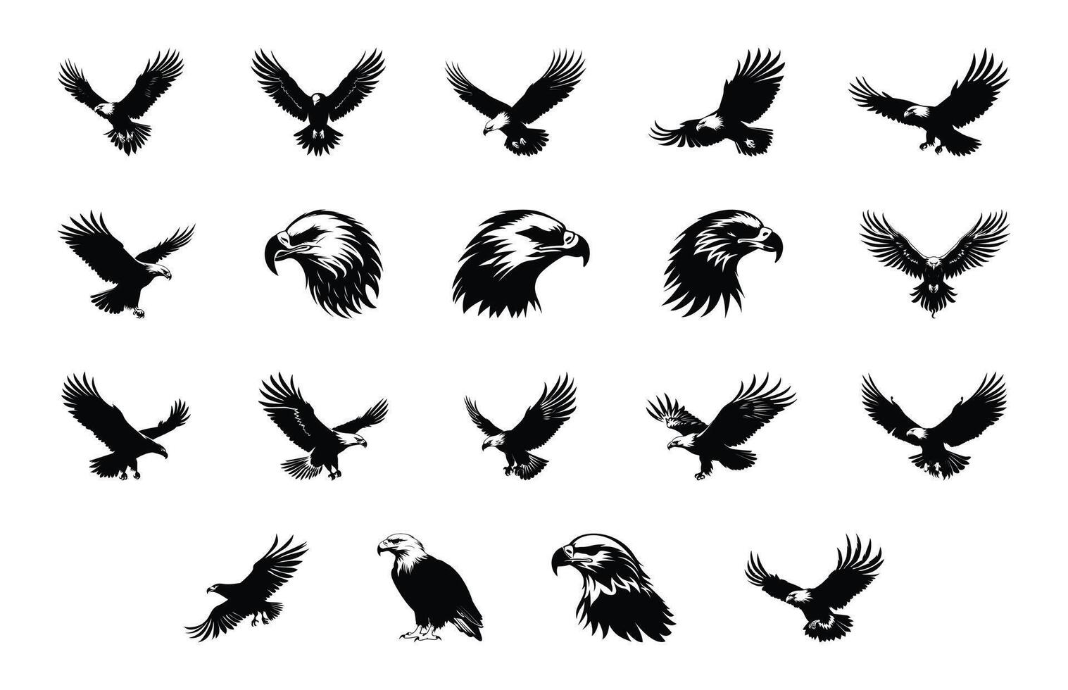 Bald Eagle Silhouette Clipart Bundle vector
