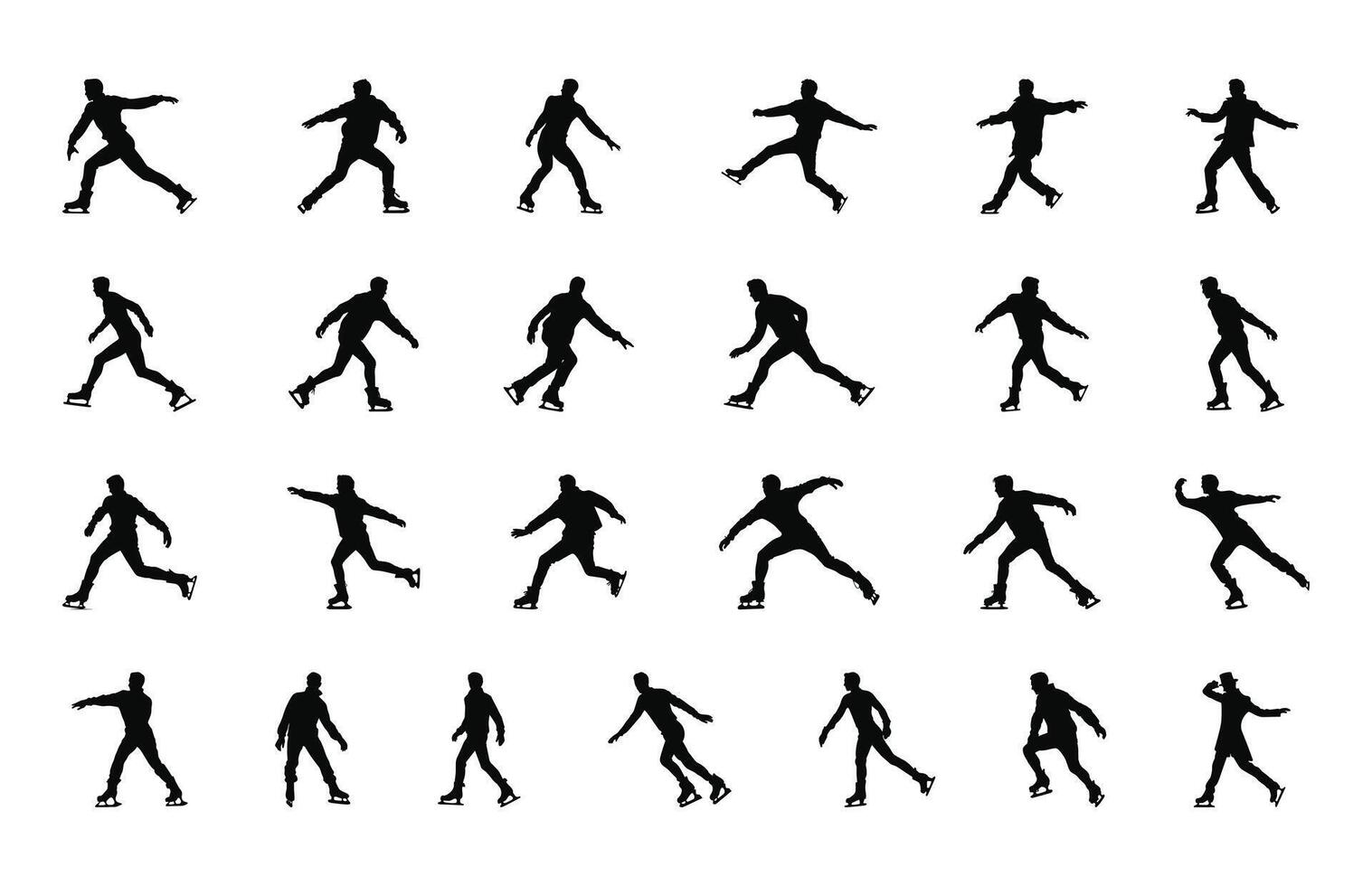 Man Figure Ice Skating Silhouette Clipart Bundle vector