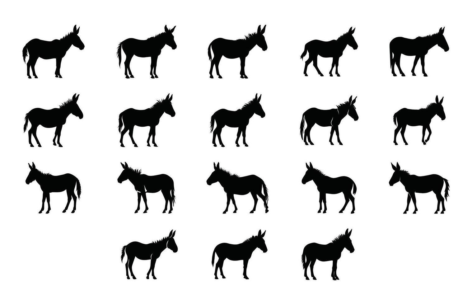 Donkey Silhouette Clipart Bundle vector