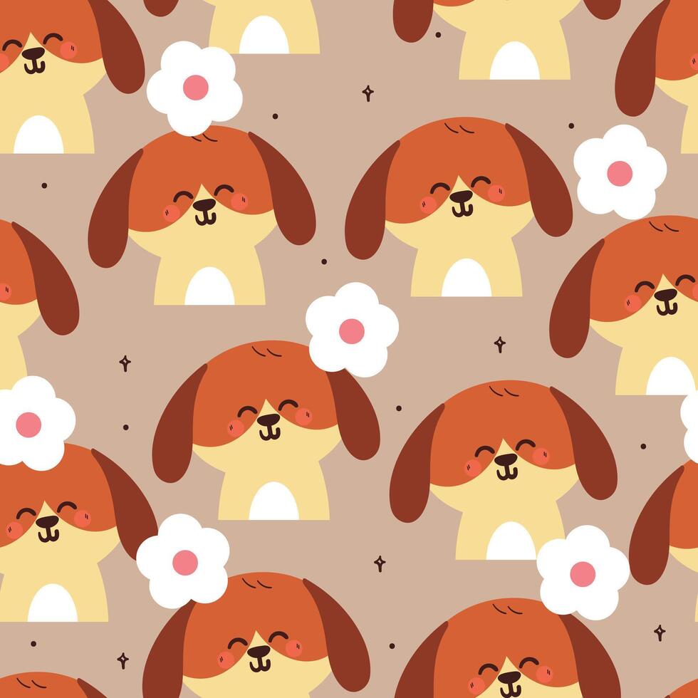 seamless pattern cute cartoon puppy smiling with flower. animal pattern for wallpaper, background and gift wrap paper vector