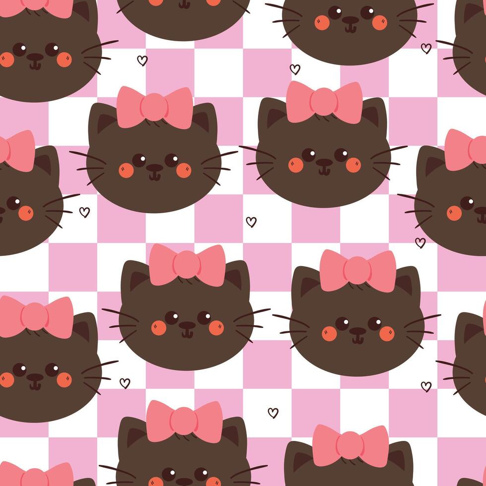 seamless pattern cartoon cat wearing pink bow. cute animal pattern vector