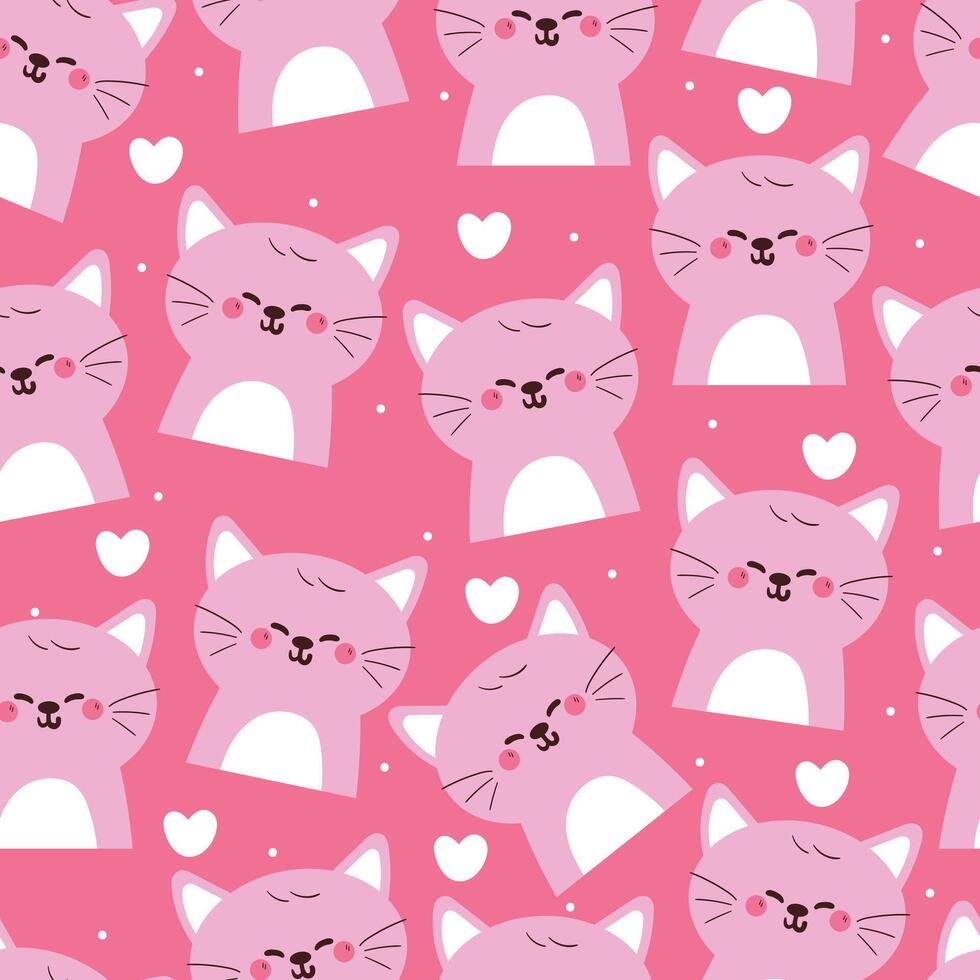 seamless pattern cartoon cat with smiley eyes. cute animal pattern in pink wallpaper, background and gift wrap paper vector