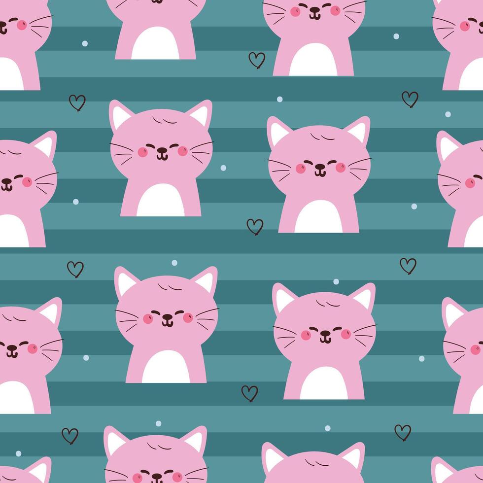 seamless pattern cartoon cat with smiley eyes. cute animal pattern for wallpaper, background and gift wrap paper vector