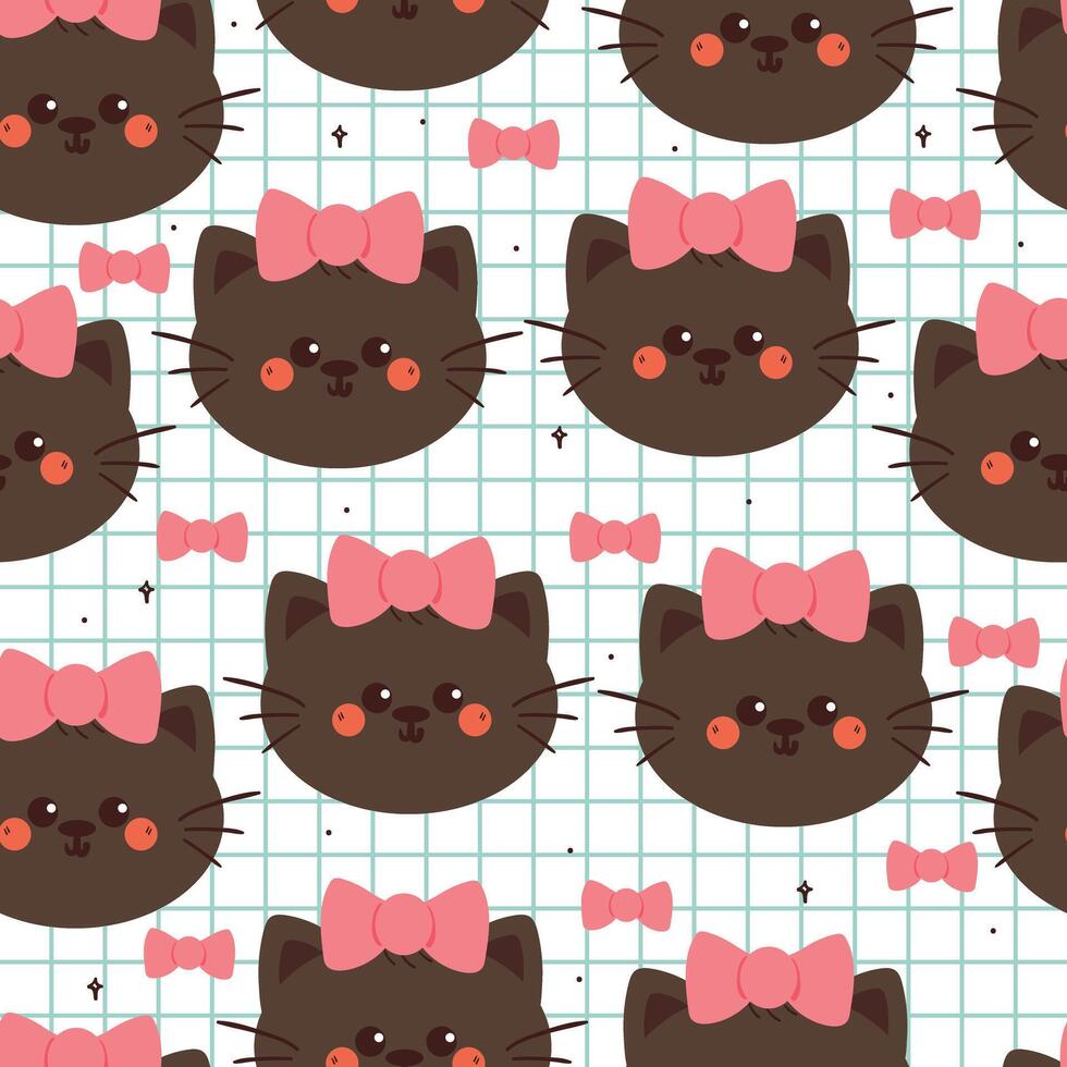 seamless pattern cartoon cat wearing pink bow. cute animal pattern for wallpaper, background vector