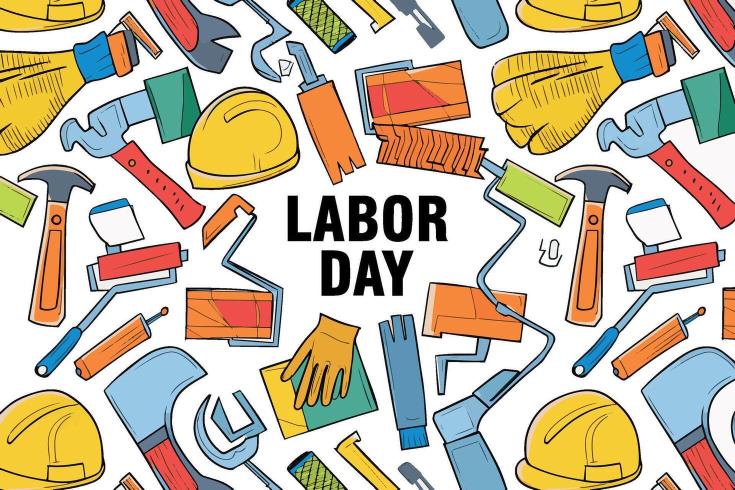 labor day background with tools and other items vector