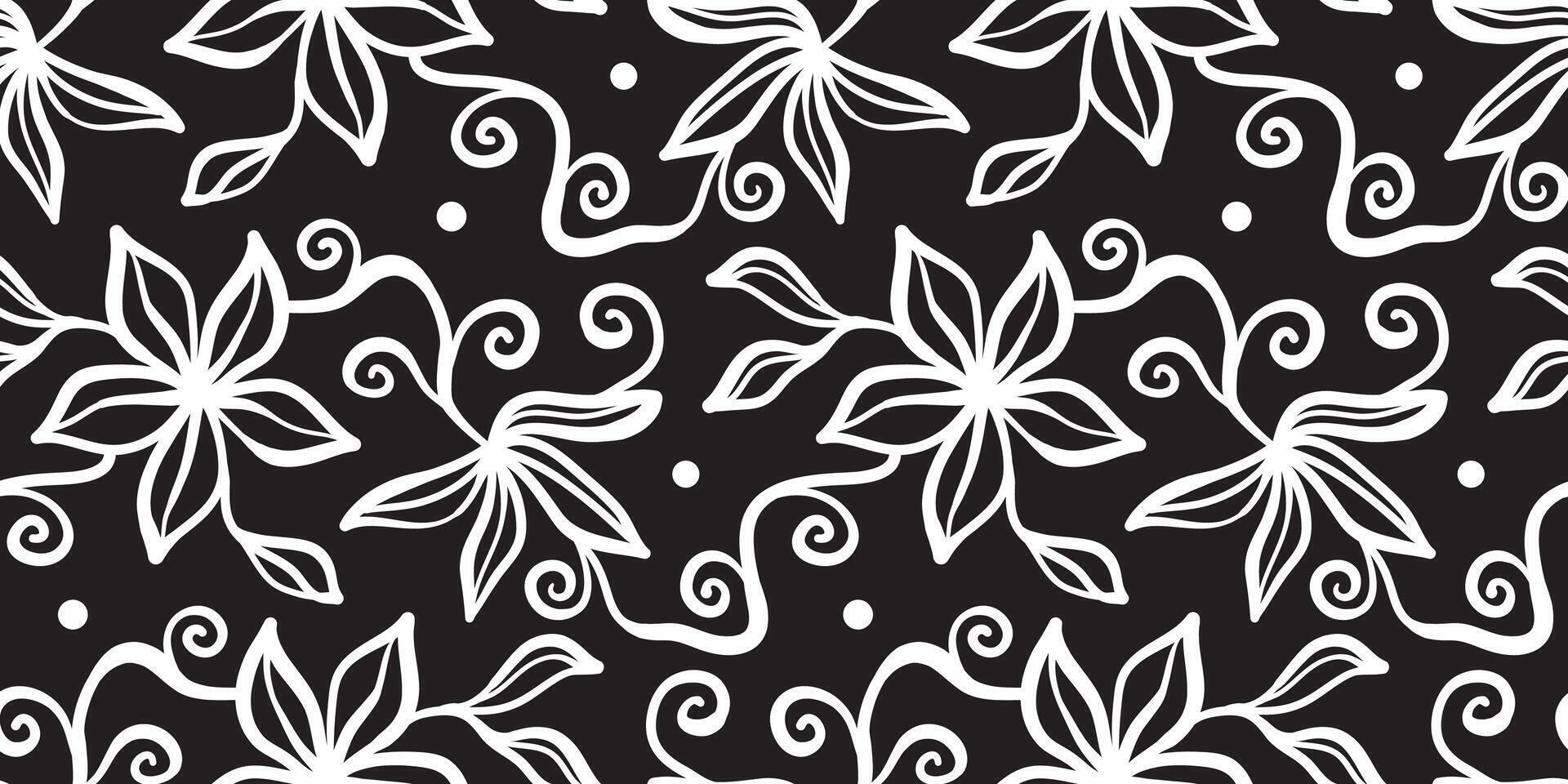 Simple black and white abstract floral print hand drawn. Trendy collage pattern. Fashionable template for fabric design. vector