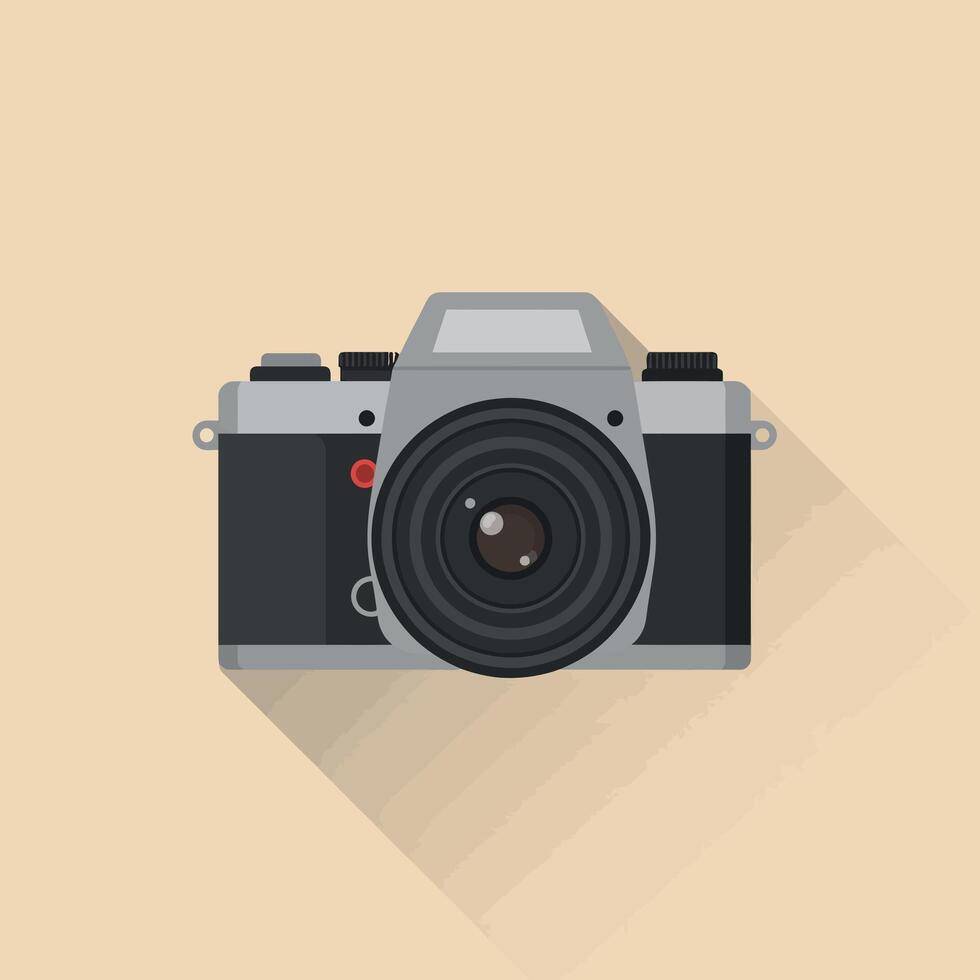 Vintage style camera flat design with long shadow on beige background illustration vector